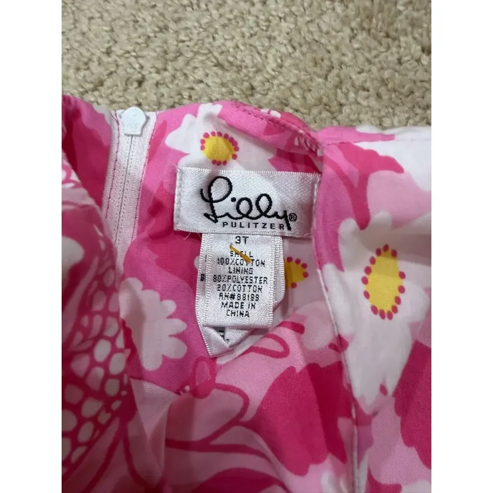 Lilly Pulitzer White Label Girls Sz 3T Shift Dress Pockets Daisy Butterfly Pink